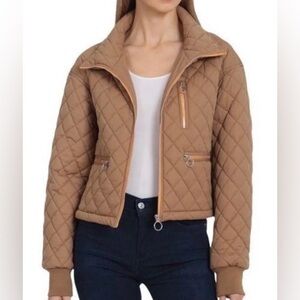 Anthropologie Avec Les Filles Tan & Orange Cropped Quilted Jacket Sz M Cabincore